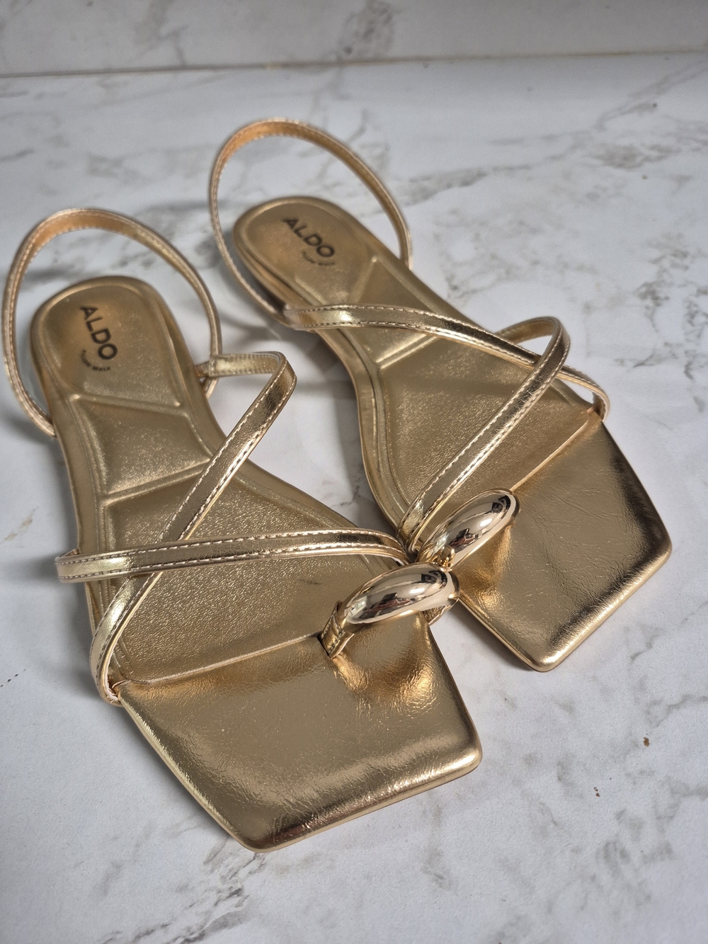 Aldo Gold Strappy Square-Toe Sandals NWOT